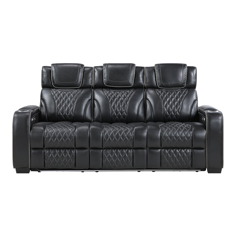 Apex-Power Double Reclining Sofa with Center Drop-Down Cup Holders, Power Headrests, Storage Arms with Cup holders, Reading Lights, Wireless Charger, Air Massage and Heat, LED Lighting and Charging Ports image
