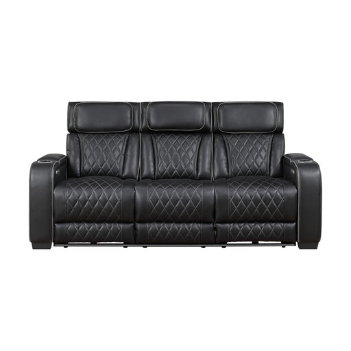 Fairway-Power Double Reclining Sofa with Center Drop-Down Cup Holders, Power Headrests, Storage Arms(Top and Side), Cup holders and Reading Lights, Two Wireless Chargers, Charging Ports and LED Lighting image