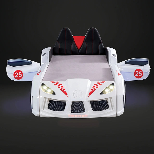 Trackster Bed White, Red,, Black, & Blue