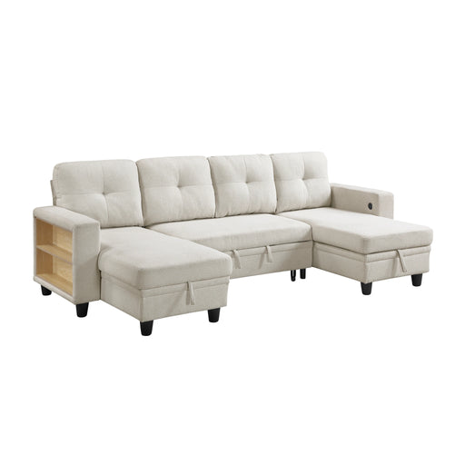 Robinson-(4)Sectional with Two Chaises, Pull-out Bed, Shelves and Charging Ports image