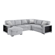 Pompano-(4)Sectional with Left Chaise, Pull-out Bed, Hidden Storages and Shelves, Charging Ports image