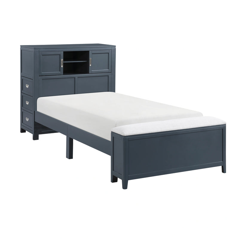 Sloane-(2) Twin Bookcase Platform Bed with Hidden Desk, Stool and Storage Bench image