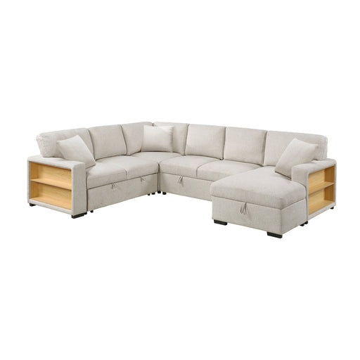 Pompano-(4)Sectional with Right Chaise, Pull-out Bed, Hidden Storages and Shelves, Charging Ports image
