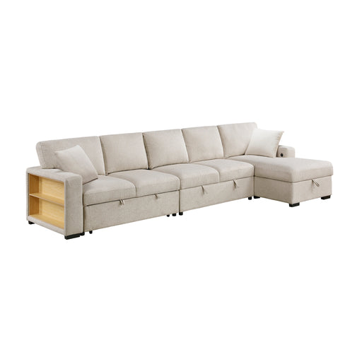 Pompano-(3)Sectional with Right Chaise, Pull-out Bed, Hidden Storages and Shelves, Charging Ports image