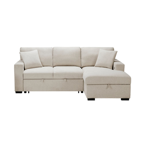 Pompano-(2)Sectional with Right Chaise, Pull-out Bed, Hidden Storage and Shelves, Charging Ports image