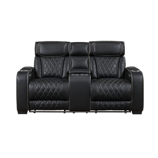 Fairway-Power Double Reclining Love Seat with Center Console, Power Headrests, Storage Arms(Top and Side), Cup holders, Charging Ports and LED lighting image