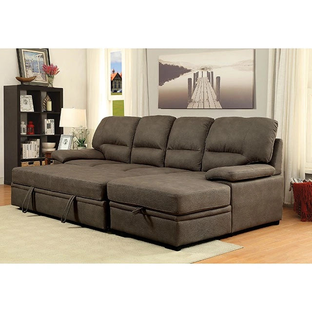 ALCESTER Brown & Gray Sectional w/ Sleeper, Ash