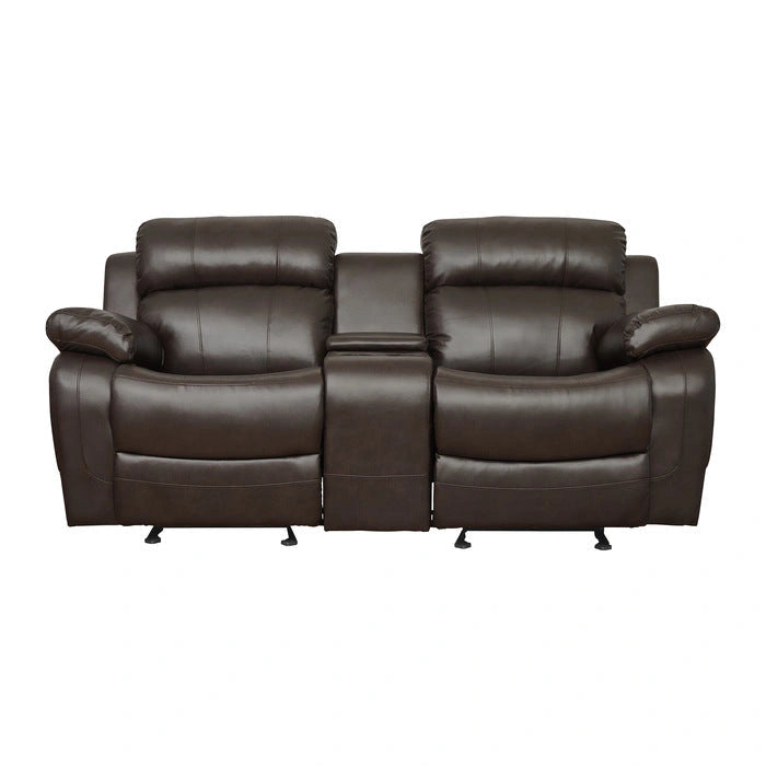 Marille Double Glider Reclining Loveseat with Center Console in Brown
