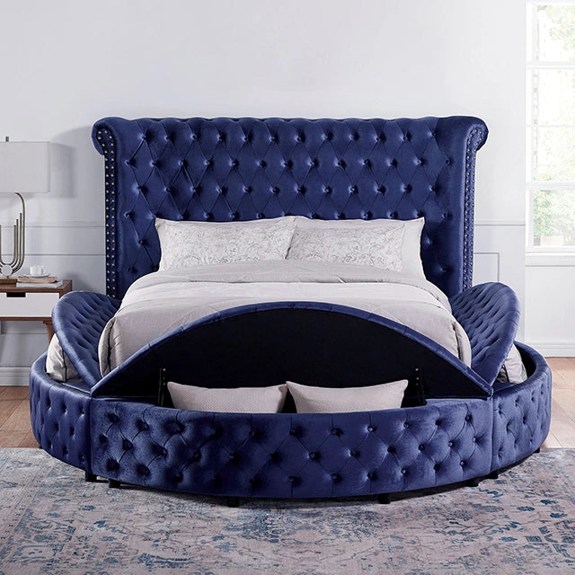 SANSOM E.King & Queen Bed, Black, Blue, & Grey