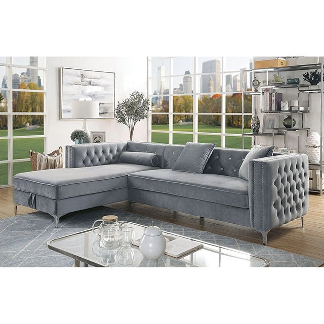 Amie Glam Gray & Black Sectional w/Storage