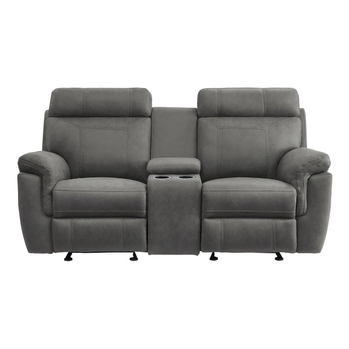 9301GRY-2 - Double Glider Reclining Love Seat with Center Console